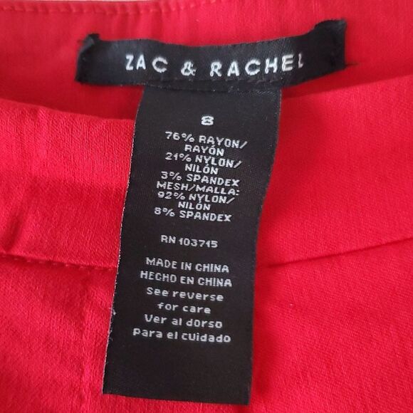 ZAC & RACHEL RED CAPRI CROPPED PANTS SCALLOPED BOTTOM SIZE 8 PULL ON ELASTIC - Picture 2 of 6